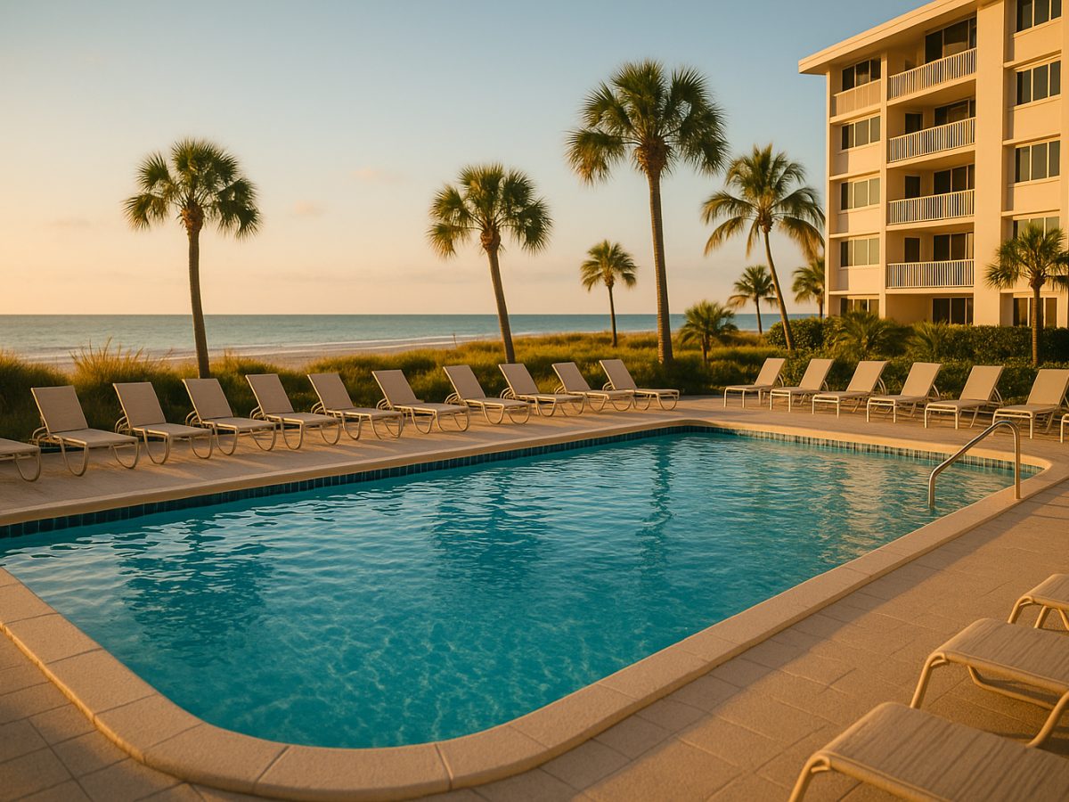 A clean, sun-lit pool at a Lido Key home