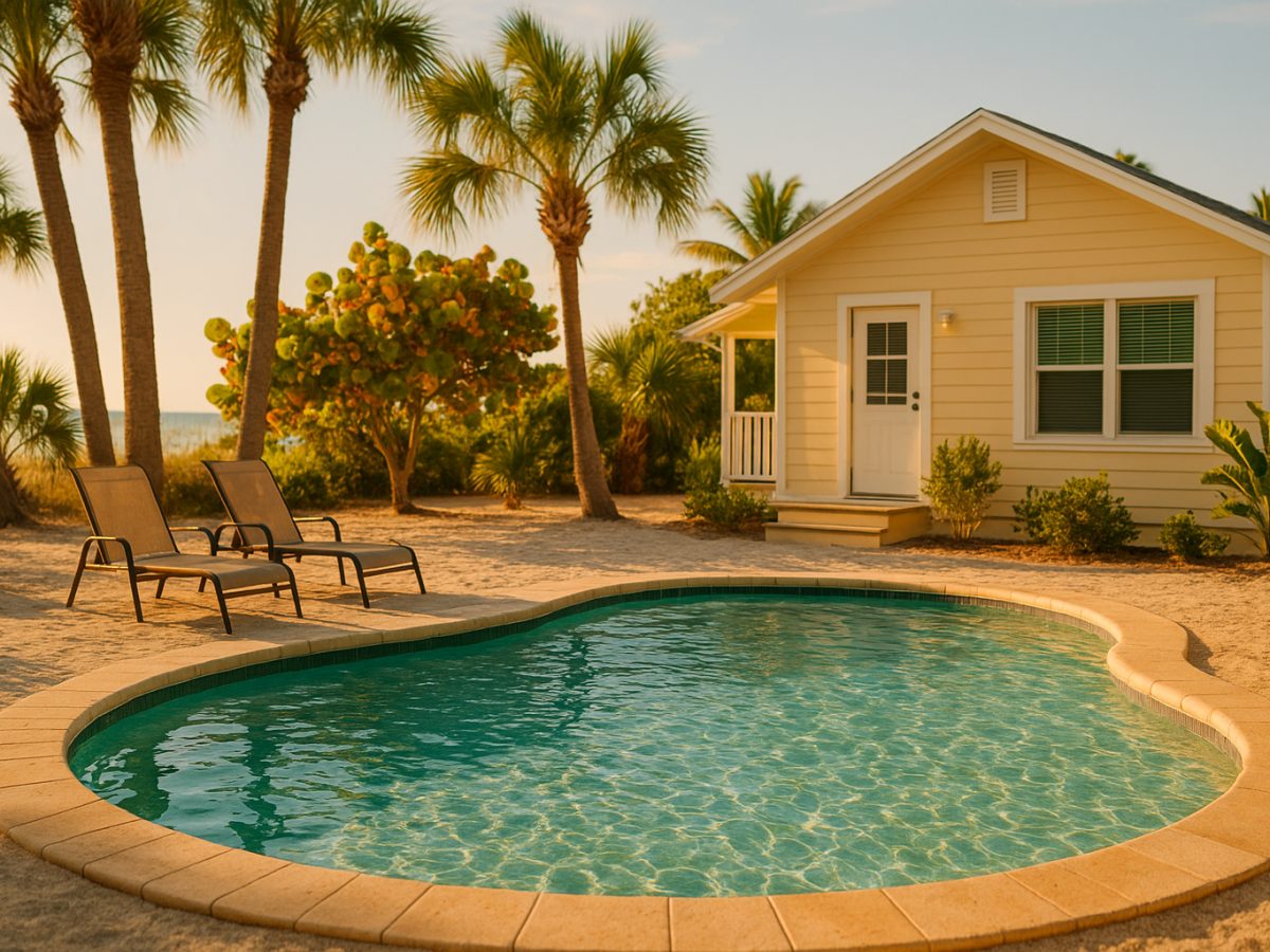 A clean, sun-lit pool at a Anna Maria Island home