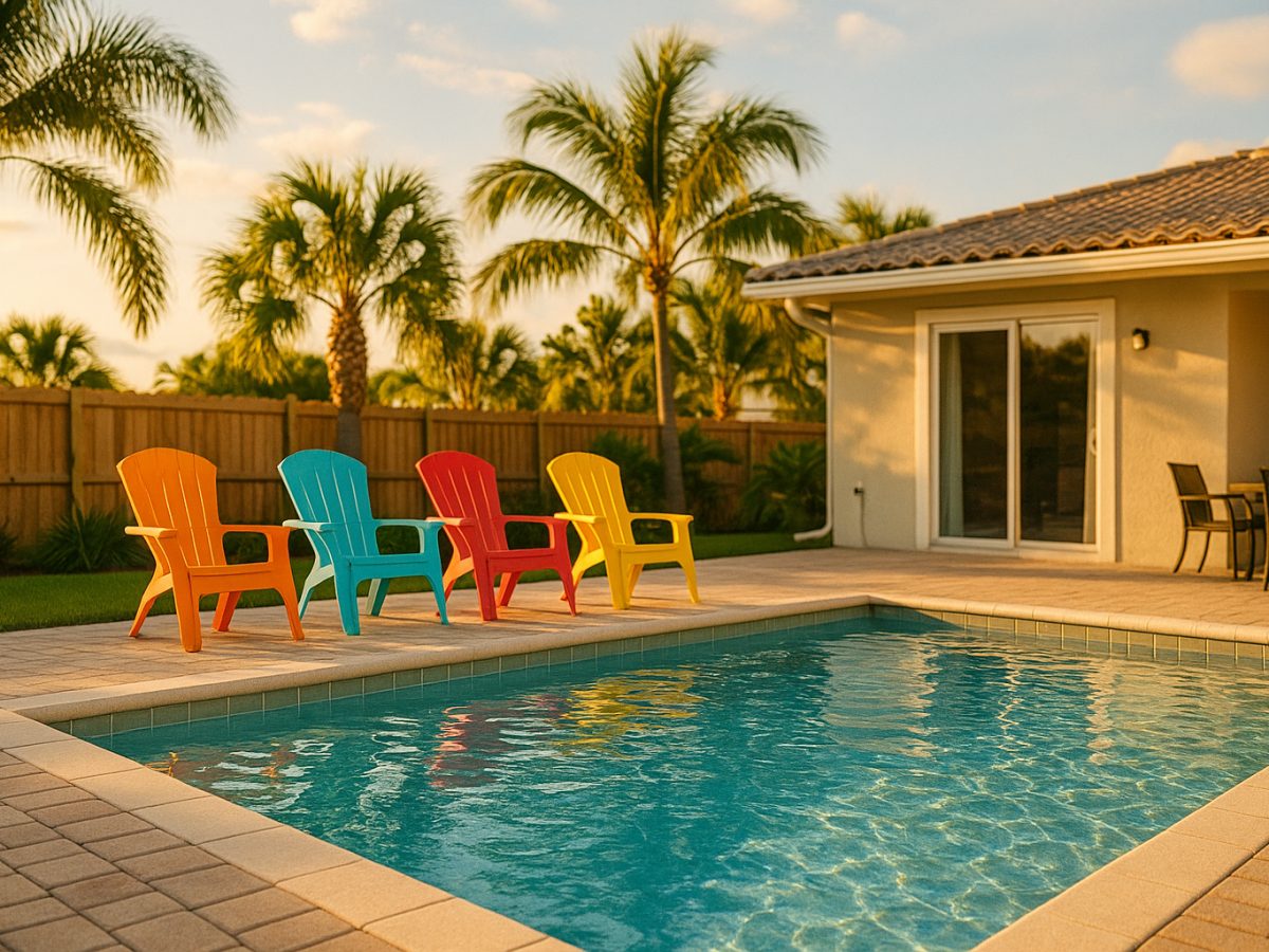 A clean, sun-lit pool at a Siesta Key home