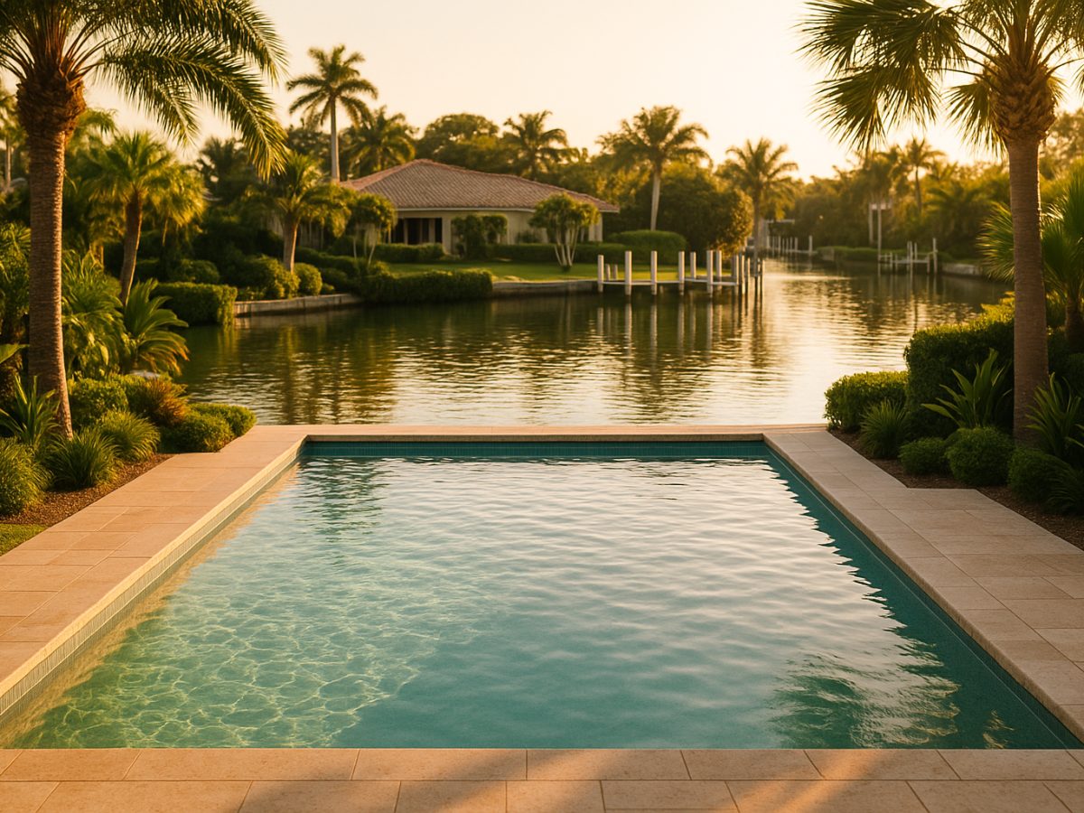 A clean, sun-lit pool at a Bird Key home